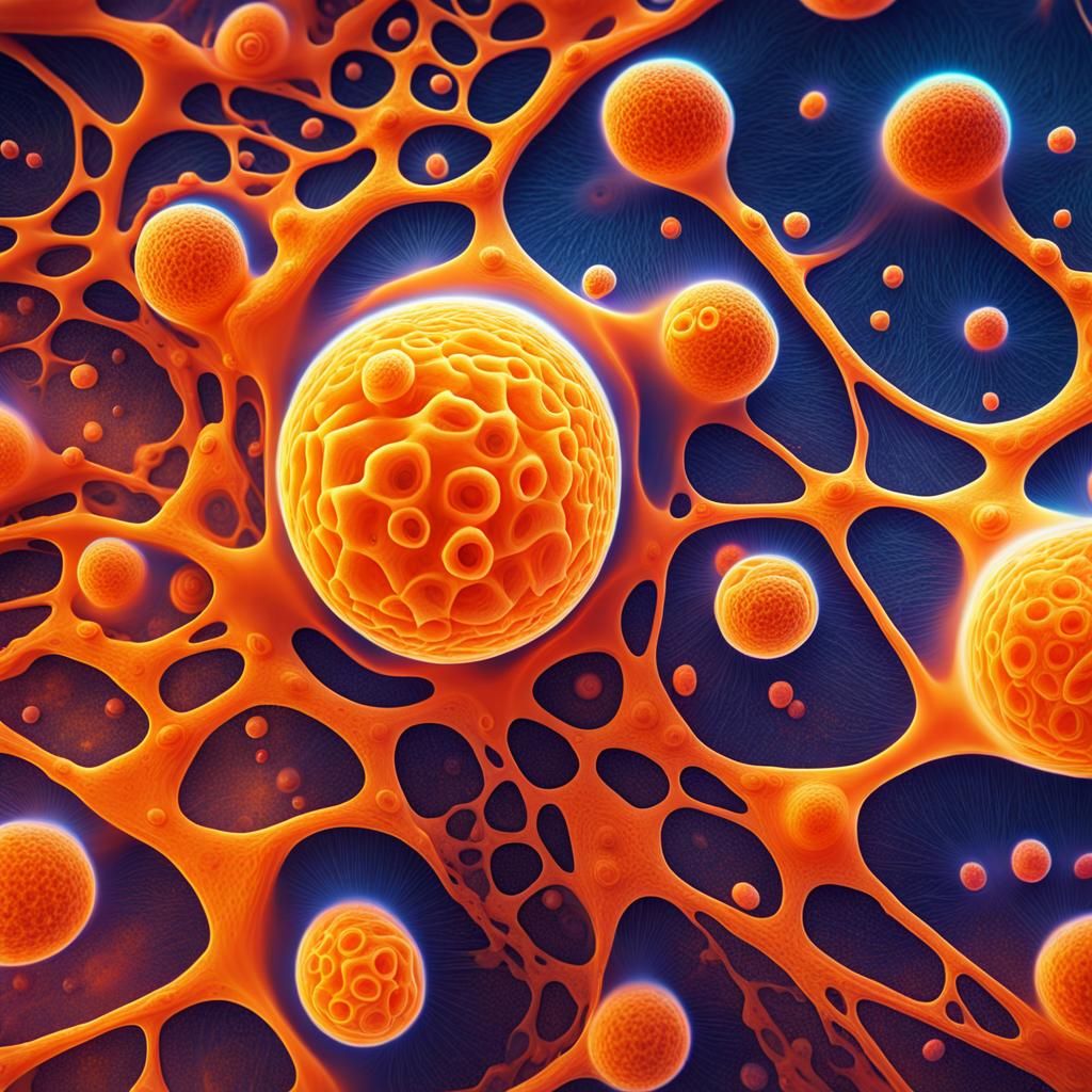 Microscopic Orange Cells Swirl in a Holographic Illustration