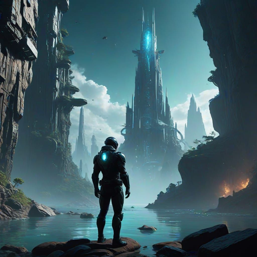 Futuristic Underwater City Concept Art in Teal and Turquoise