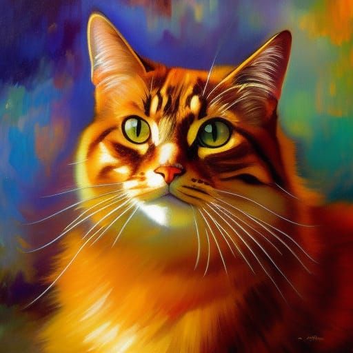 Acrylic Cat Portrait in Gouache Impressionist Style