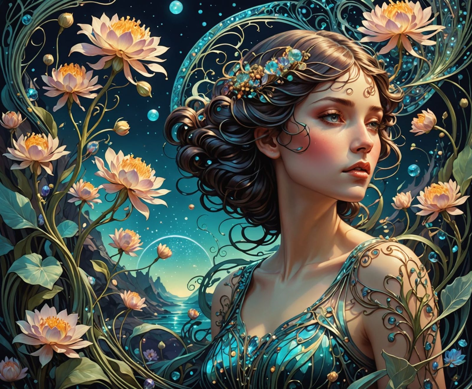 Bioluminescent Blooms and Fractals in Surreal Matte Painting