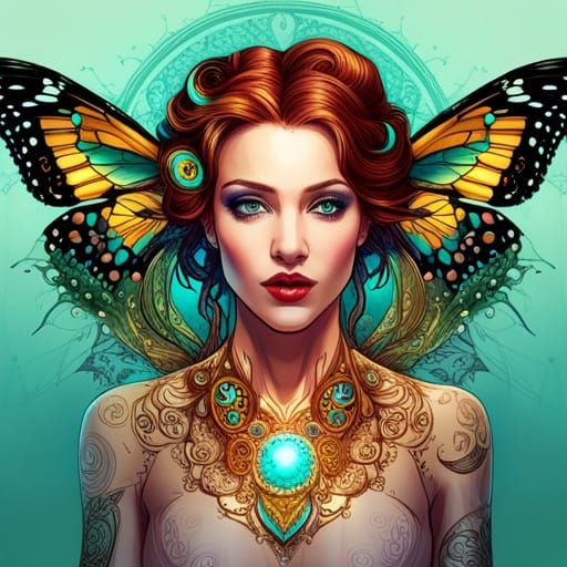 Steampunk Persian Butterfly Queen: Digital Art