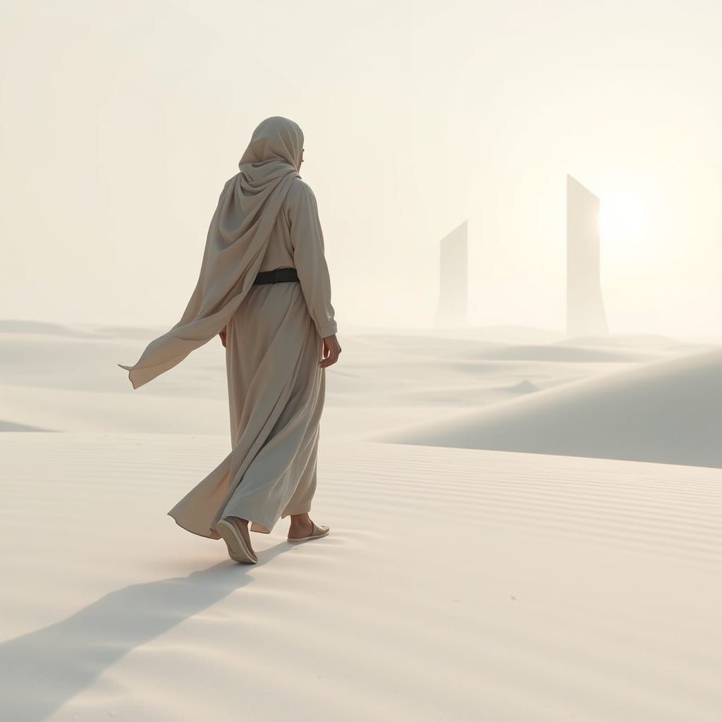 Nomad in White Desert, Surrealist Futuristic Style