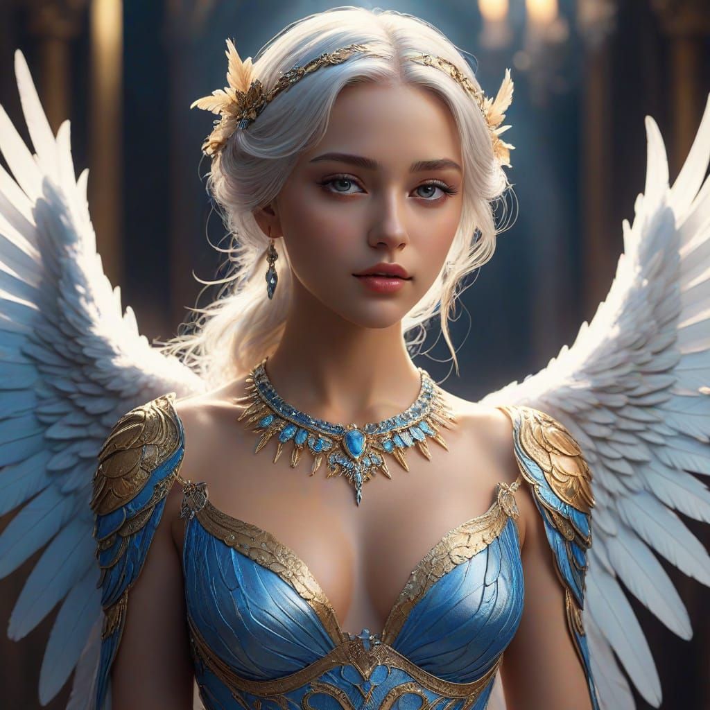 Ethereal Fantasy Angel in Radiant Blue Skin