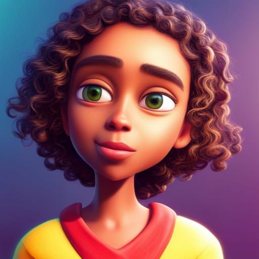 Young Girl with Curly Hair: 3D Digital Art