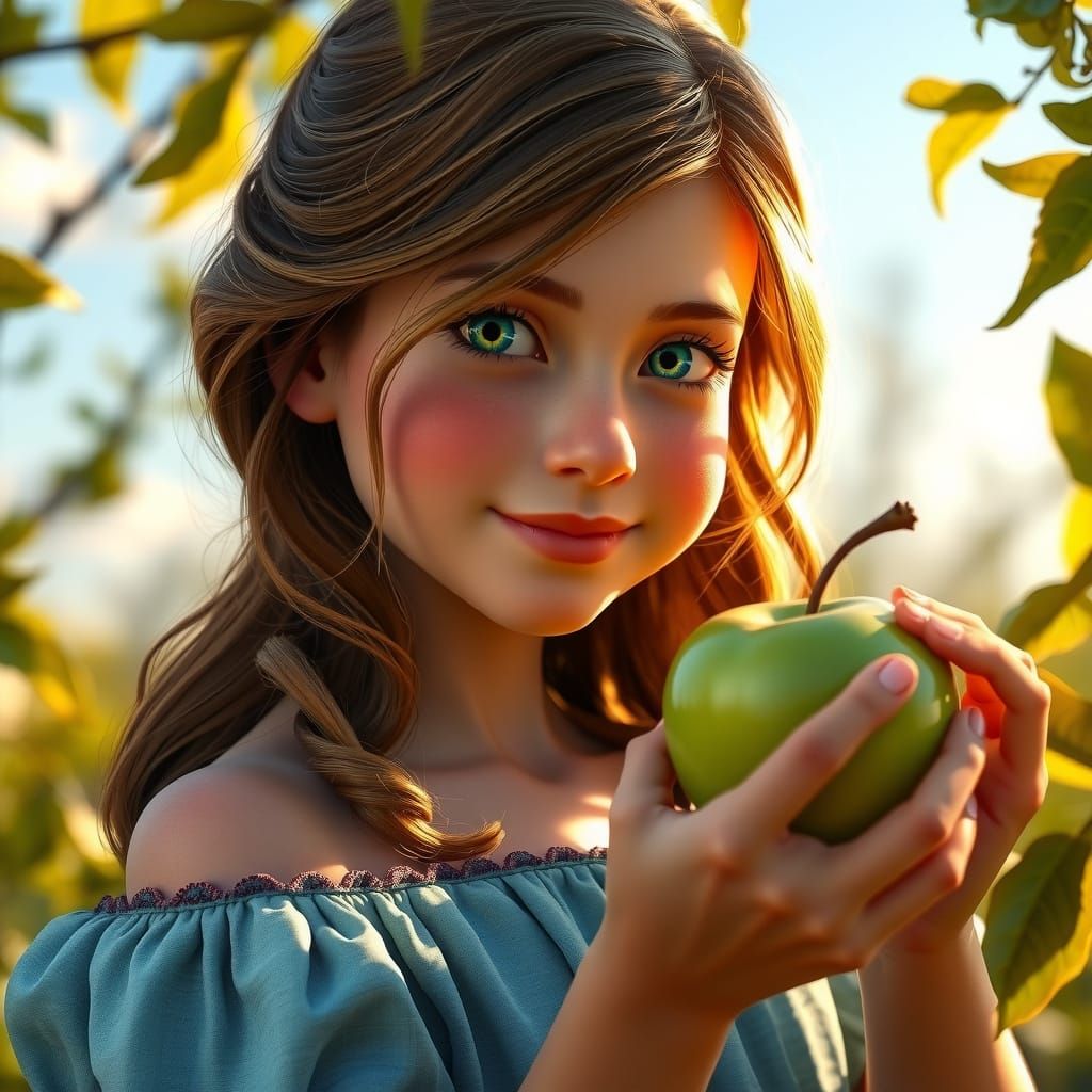 Wendy Darling Picking Apples in Summer Light