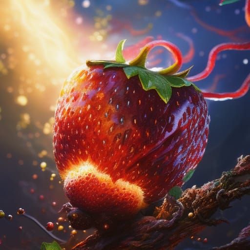 A Strawberry on a Vine struck by a Lightning