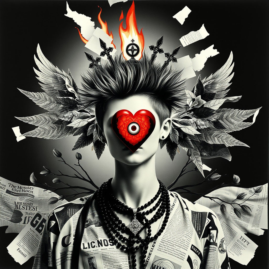 Punk Faith: Androgynous Icon in Black and White Photogram