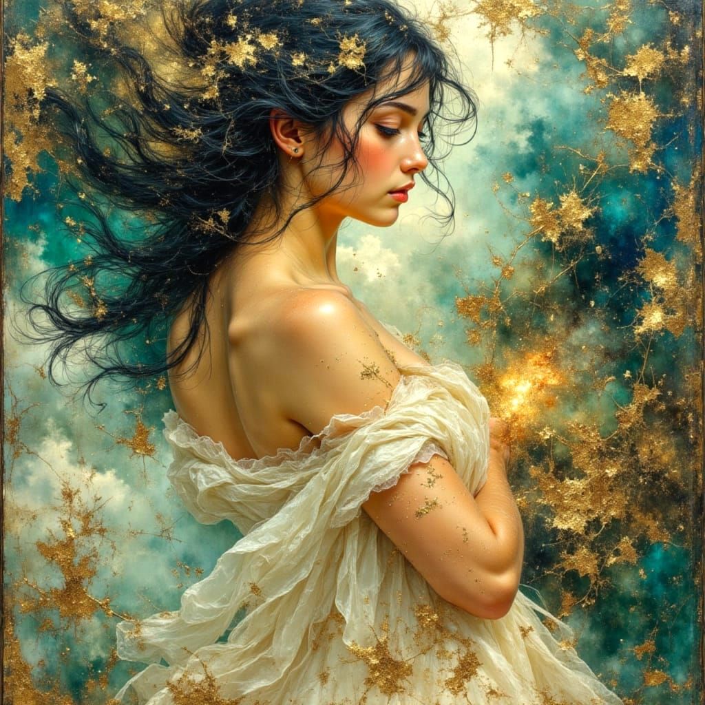 Romantic Oil Painting of a Woman and Kneeling Man