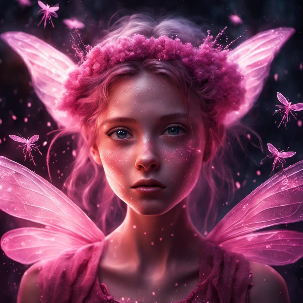 Detailed Portrait of a Pink Fairy in Digital Painting Style