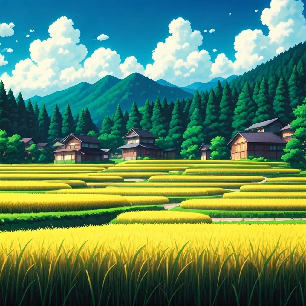Serene Japanese Village Inspired by Anime Art