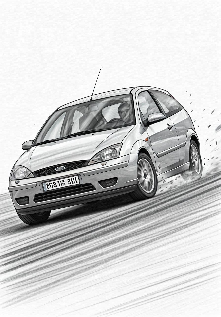 A 1998 Ford Focus in High-Speed Skid, Rendered in Intricate ...