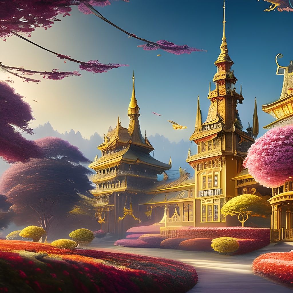 Golden Fantasy Castle in Anime Style