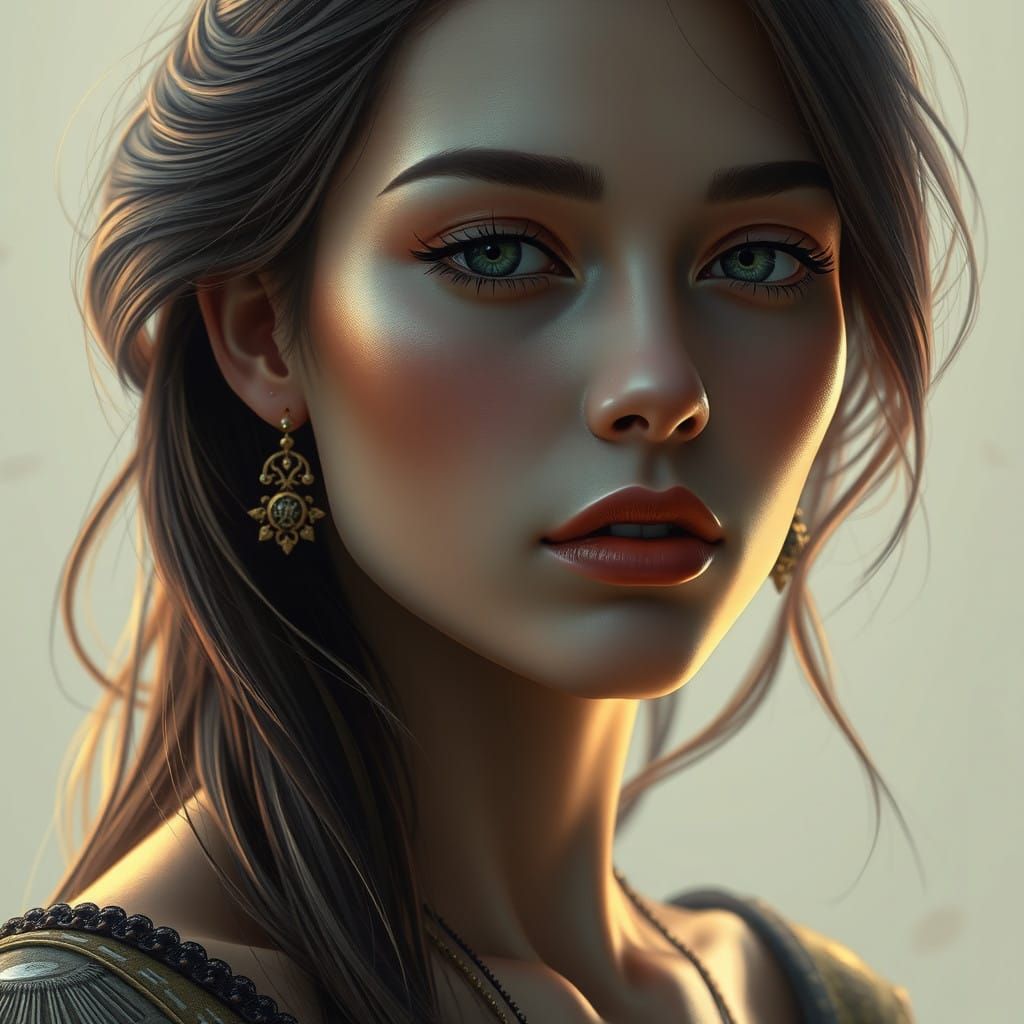 Ethereal Woman in Calm Contemplation Composition