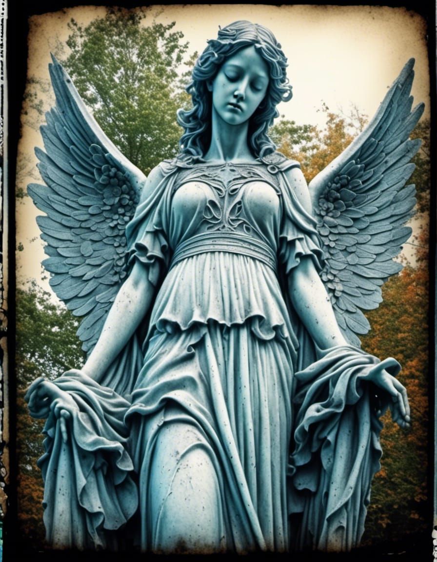Angel Statue in Cemetery, Vivid Memorial Scene