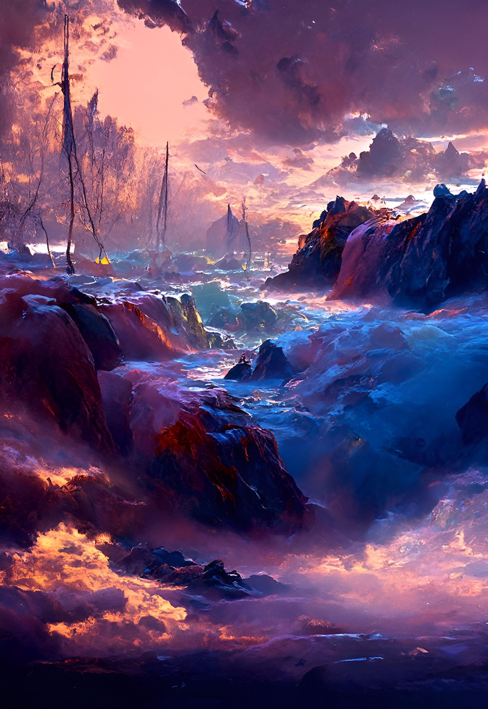 Ship Sailing Dark Seas in Hyperrealism Style