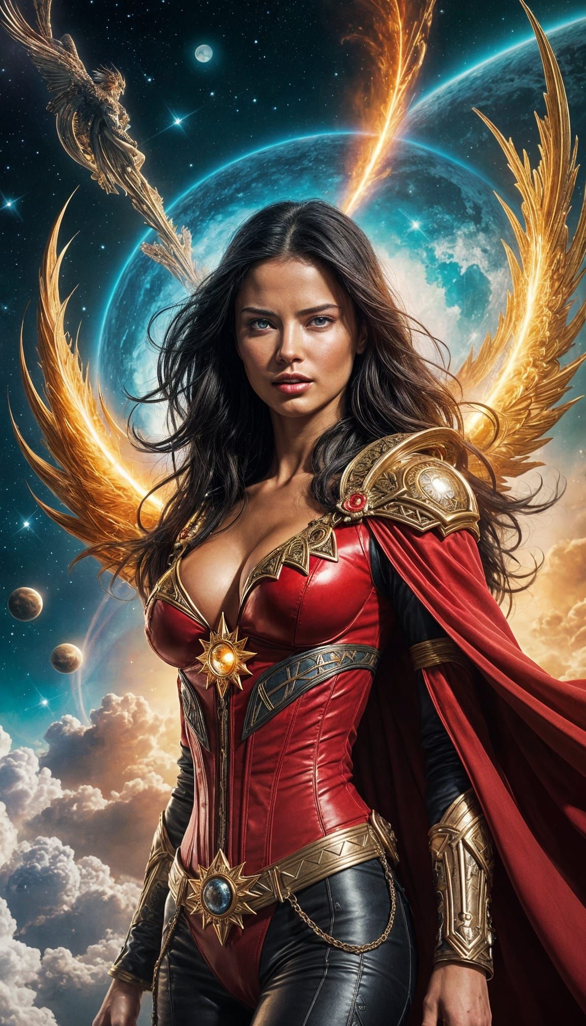 Adriana Lima and Alucard in Cosmic Digital Art