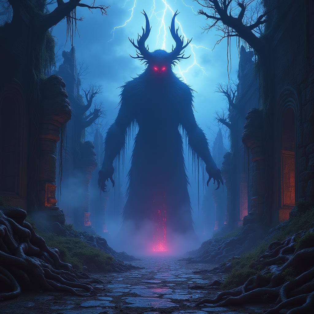 Haunting Entity Dominates Ruined Cityscape