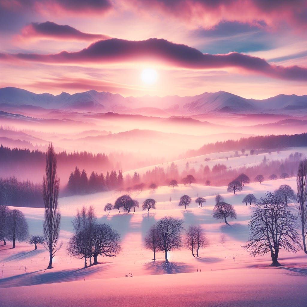 Winter Scenery in Lofi Aesthetic at Sunset