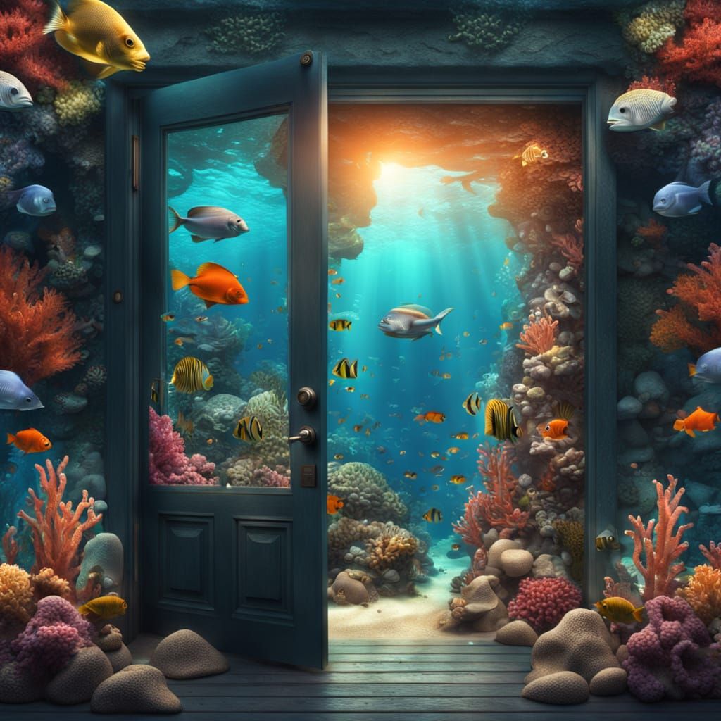 Submerged Wooden Door in Coral Reef