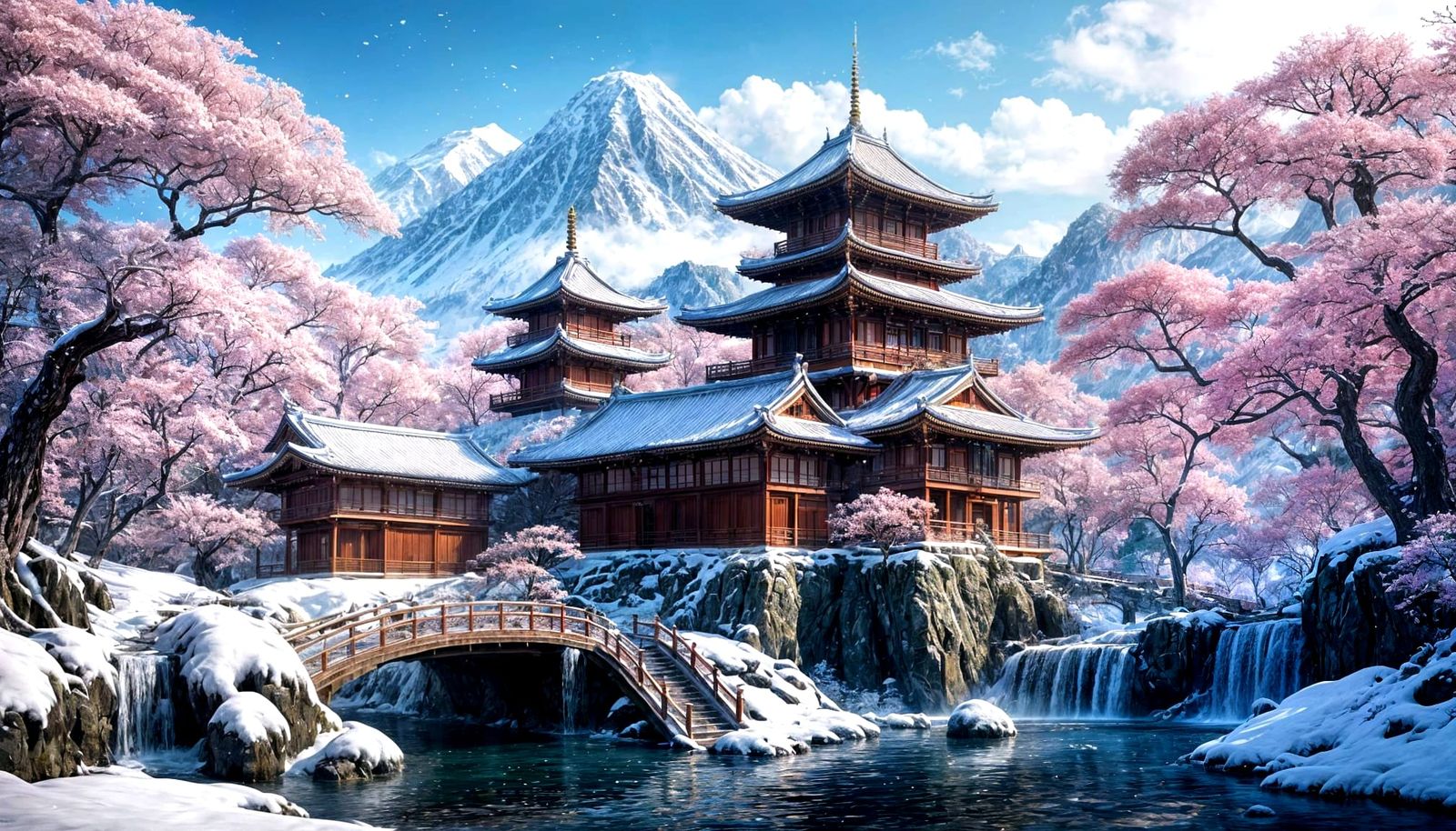 Spectacular Japanese Palace in Snowy Landscape