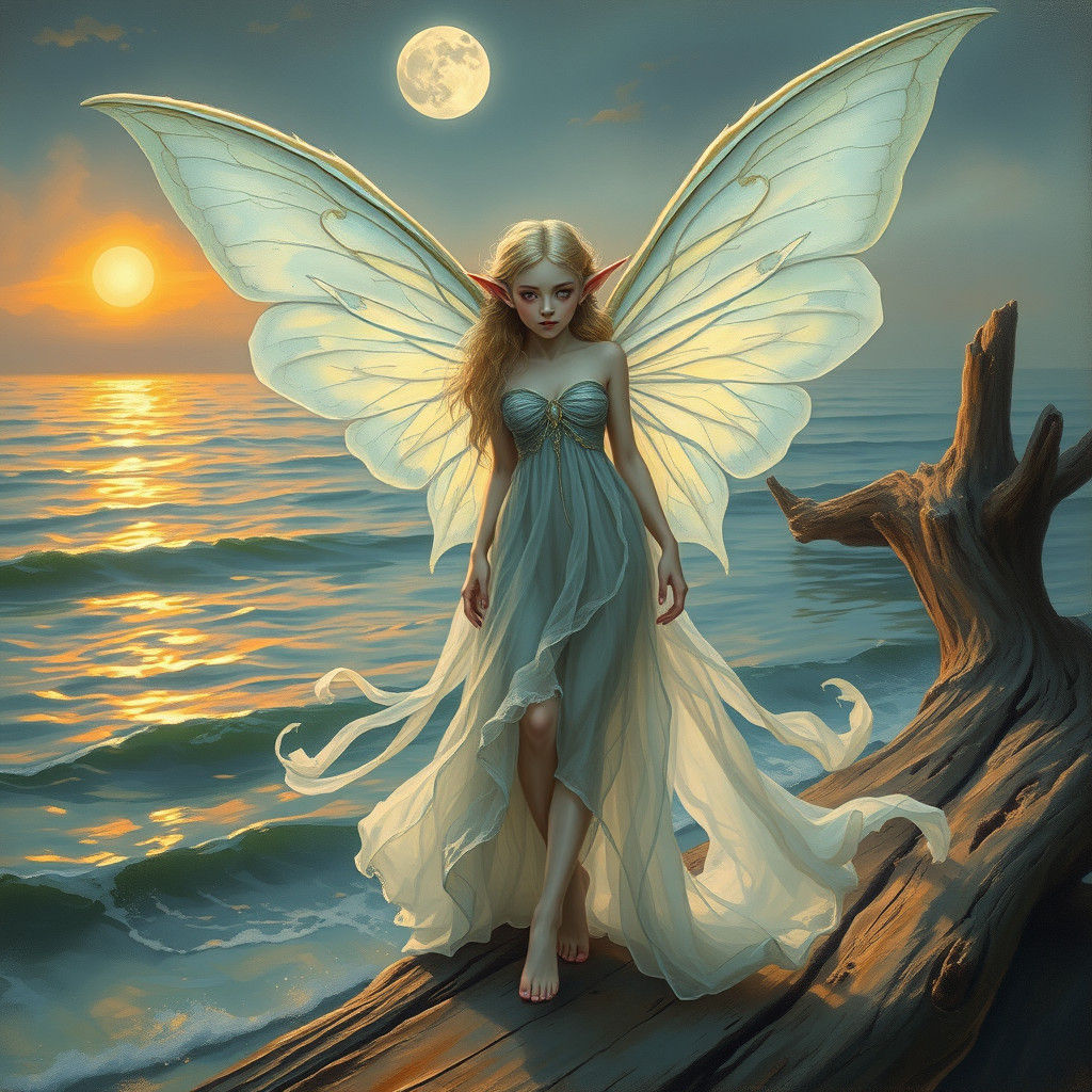 Mystical Ocean Fairy Elf in Impasto Style