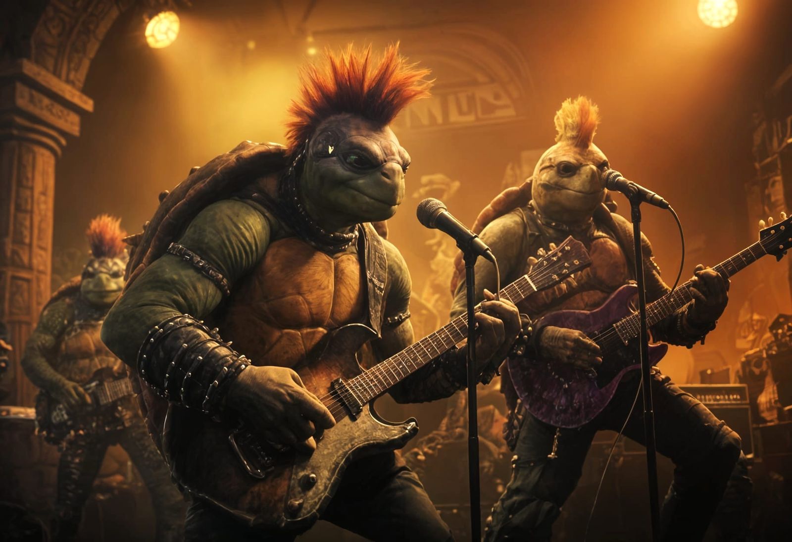 Punk rock turtle band on stage