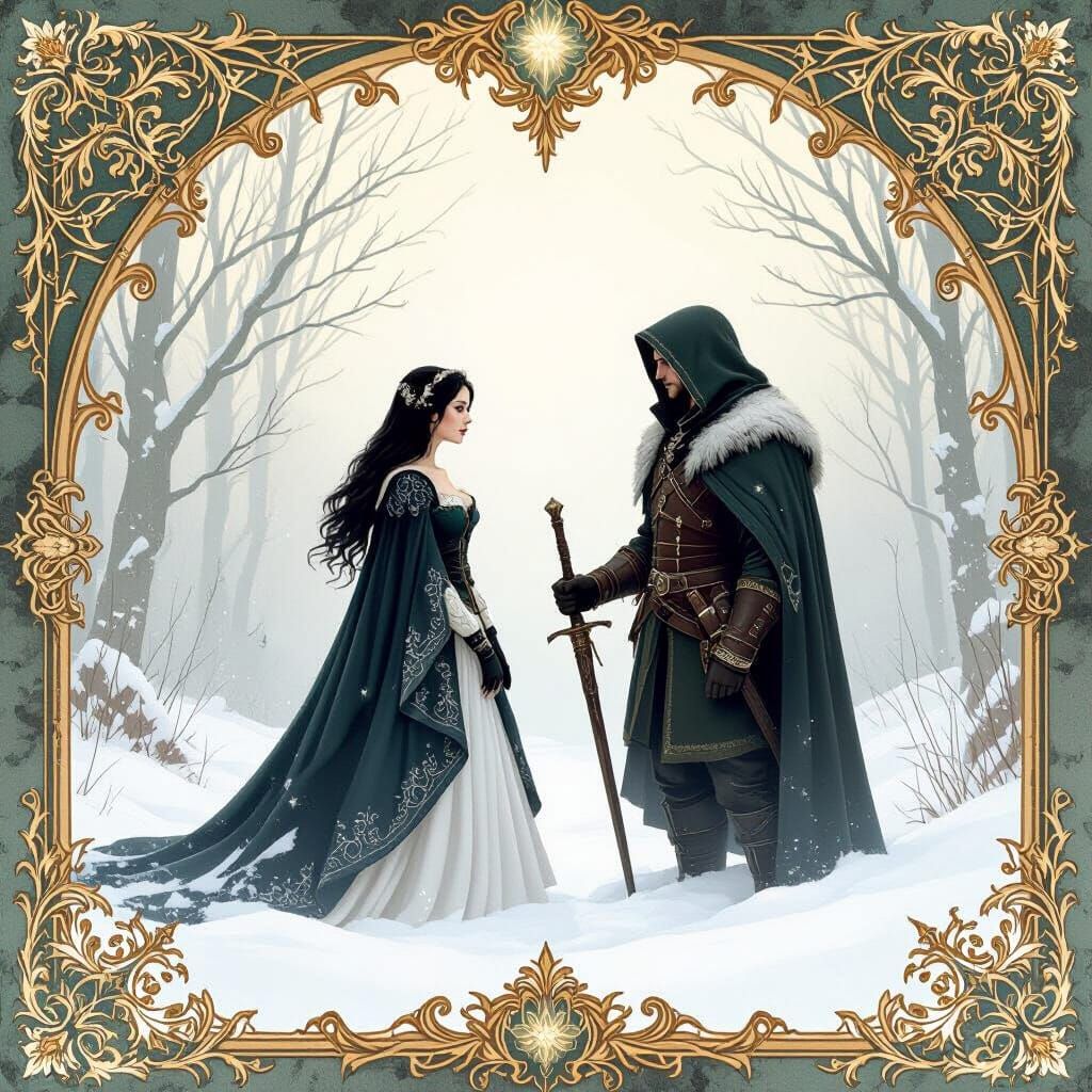 Gothic Snow White Before Forest with Hunter