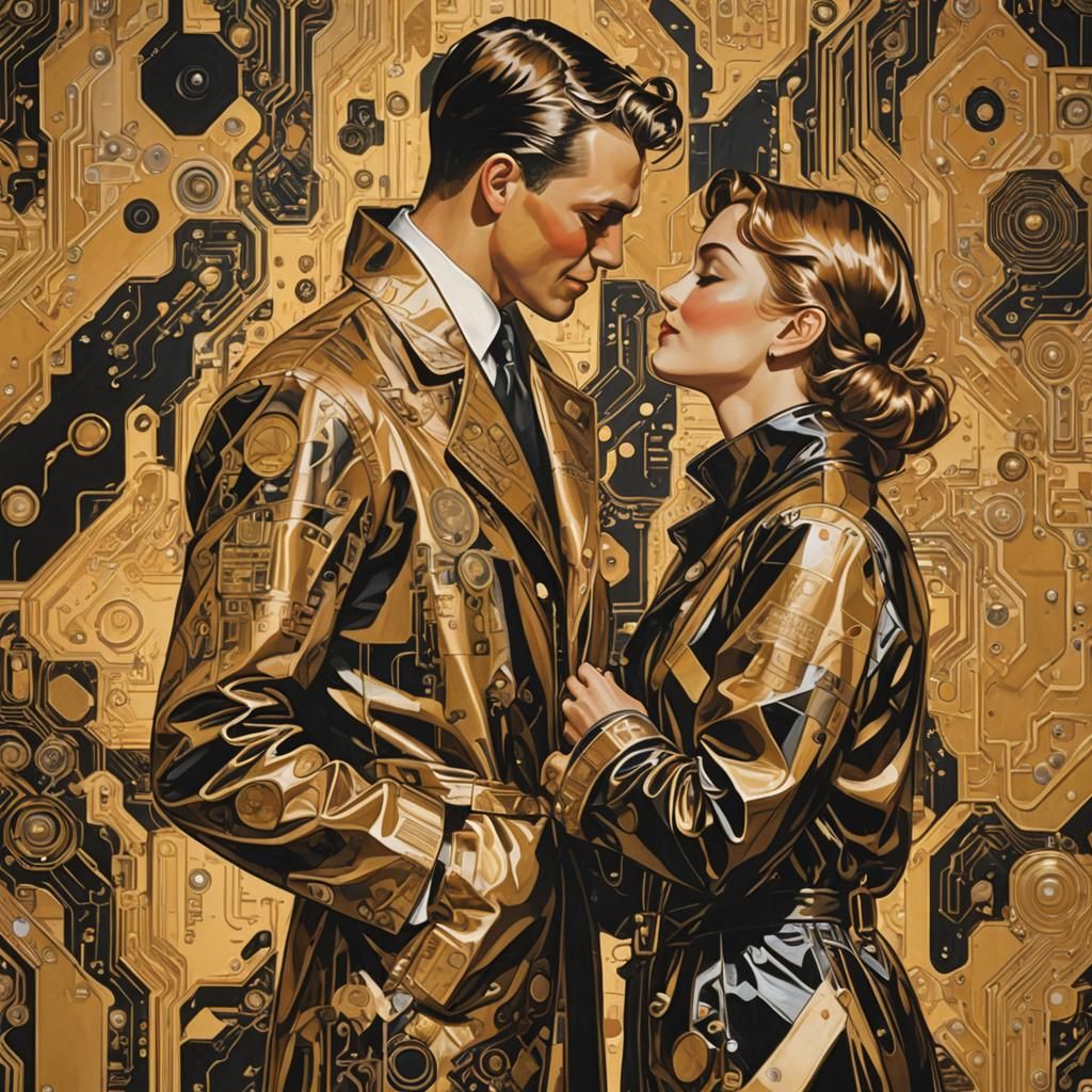 Silhouette Art: Men Kissing in Steampunk Interior