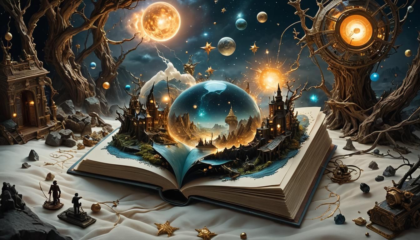 Miniature Sci-Fi World Embroidery: Digital Illustration