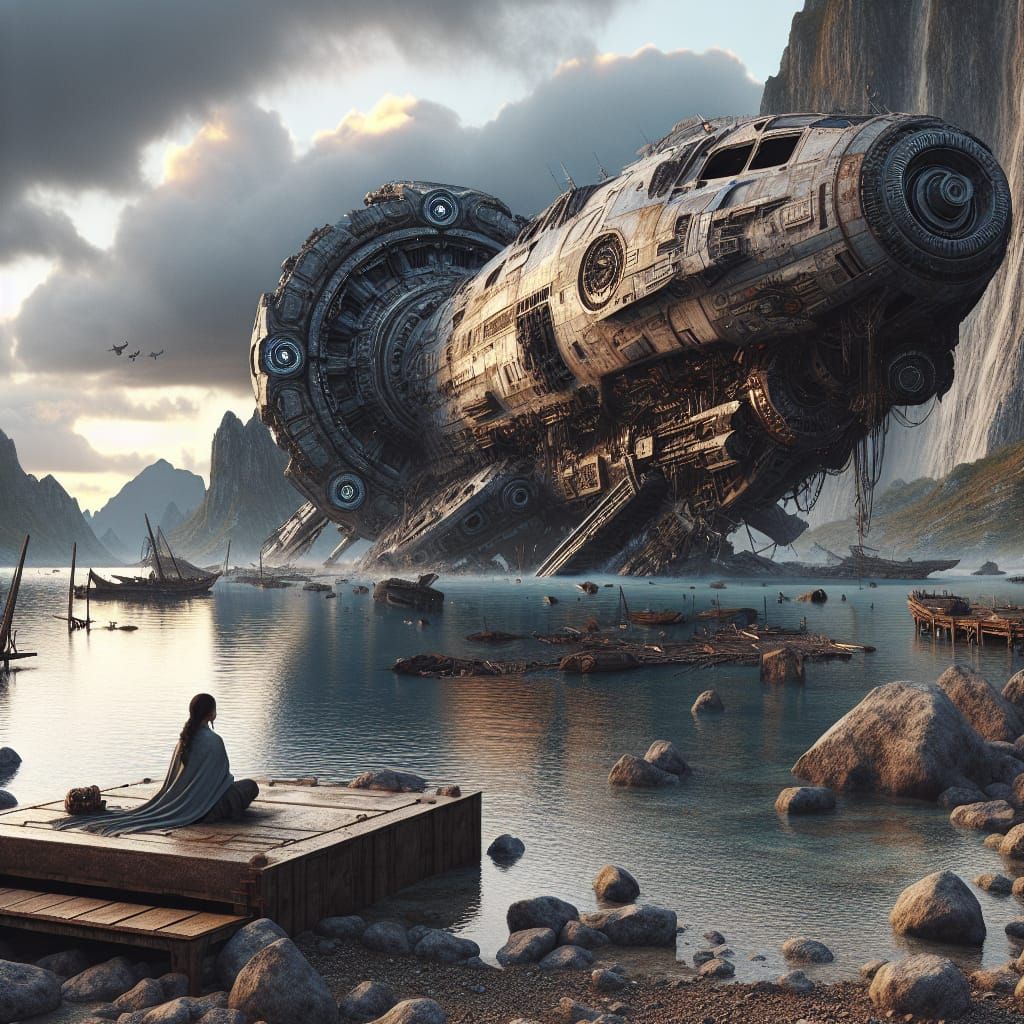 Post-Apocalyptic Spaceship Crash on Rocky Coast
