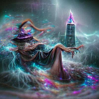 Tower Flood Witch in Astral Illustration Style