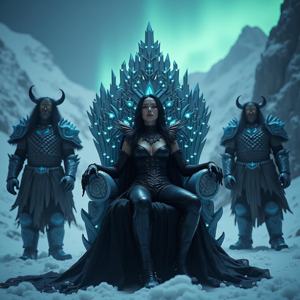 Himalayan Queen on Beryl Throne with Yeti Guards