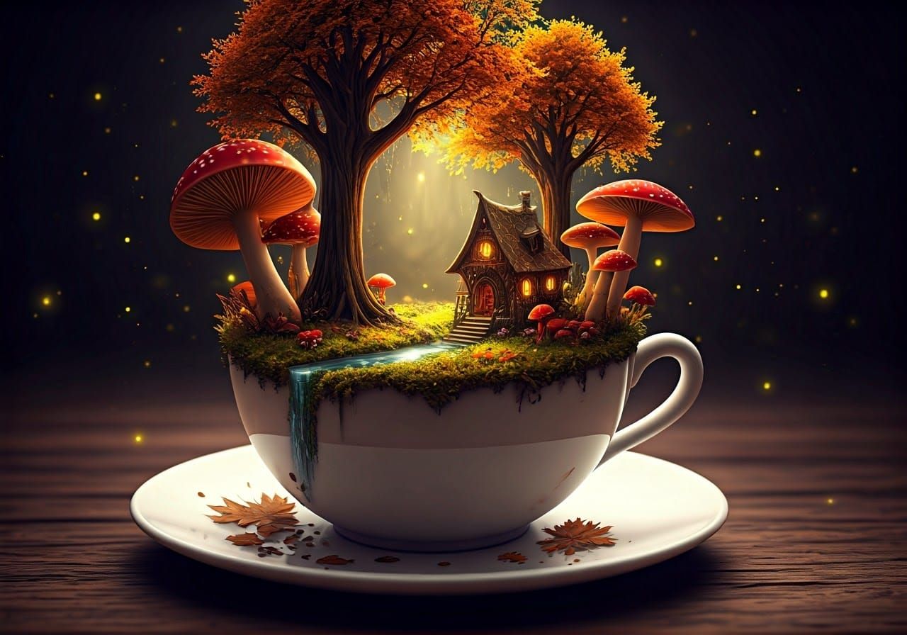 Miniature Autumn World Inside a Tea Cup