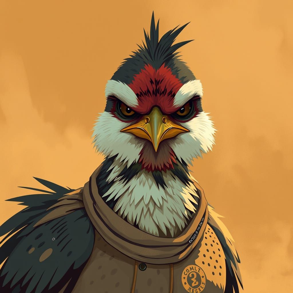Grumpy Chick in African Savannah: Digital Illustration