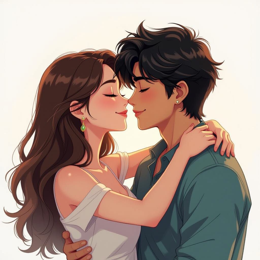 Anime-Style Couple Kissing with Pastel Colors