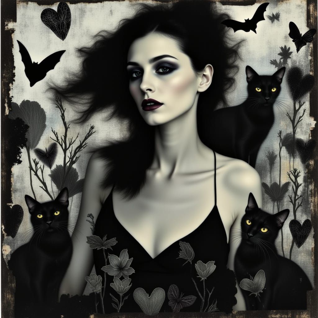 Melancholy Woman in Dark Surreal World