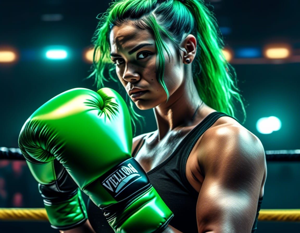 Green-Haired Boxer in Chibipunk Style