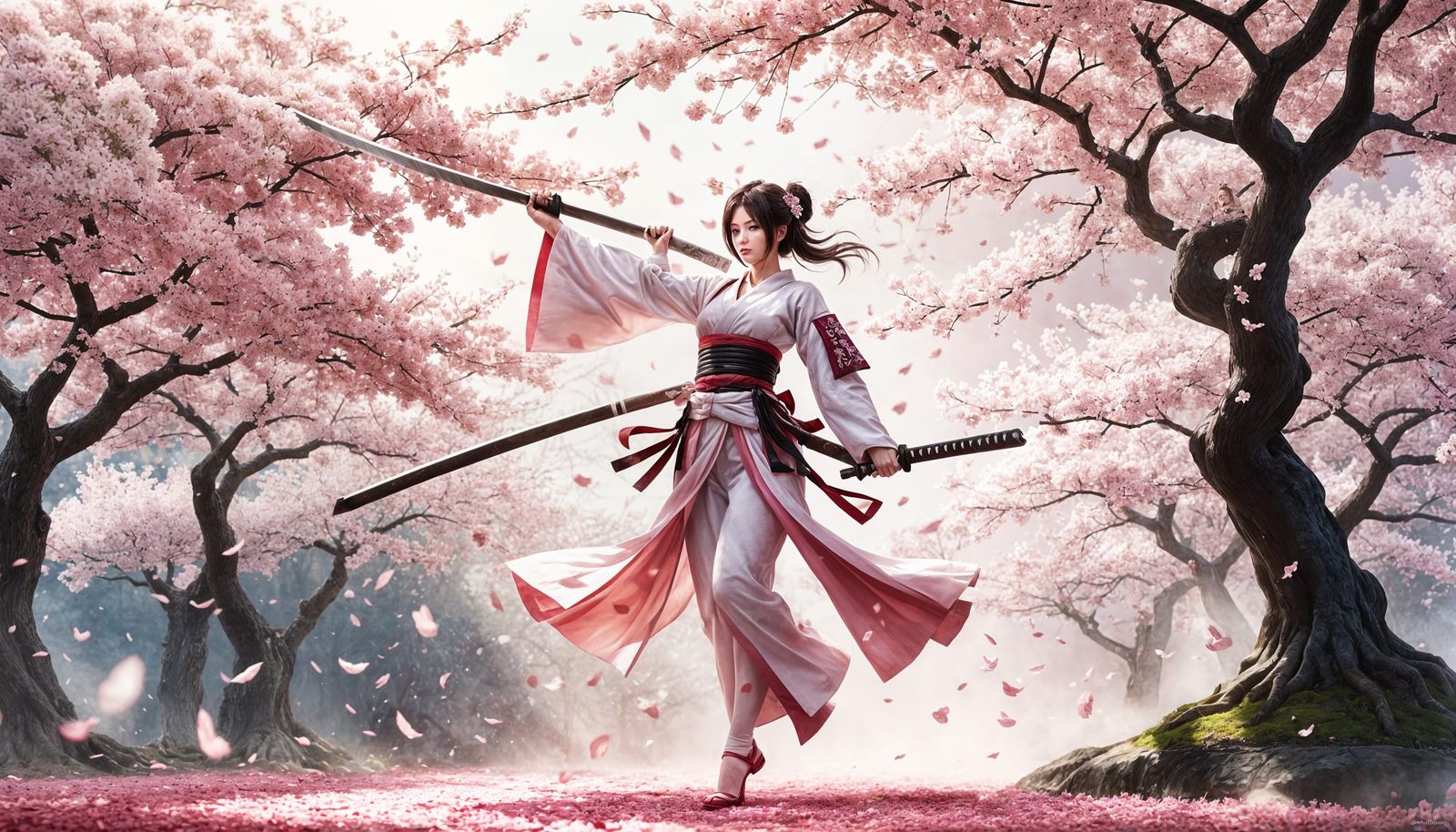Cherry Blossom Samurai Woman in Anime Style