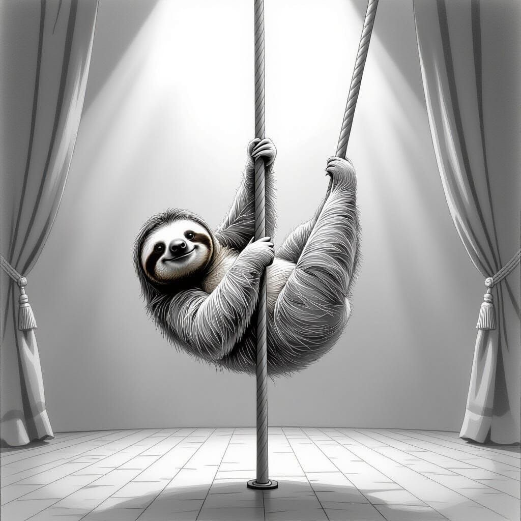 Surreal Sloth Pole Gymnastics in Theater