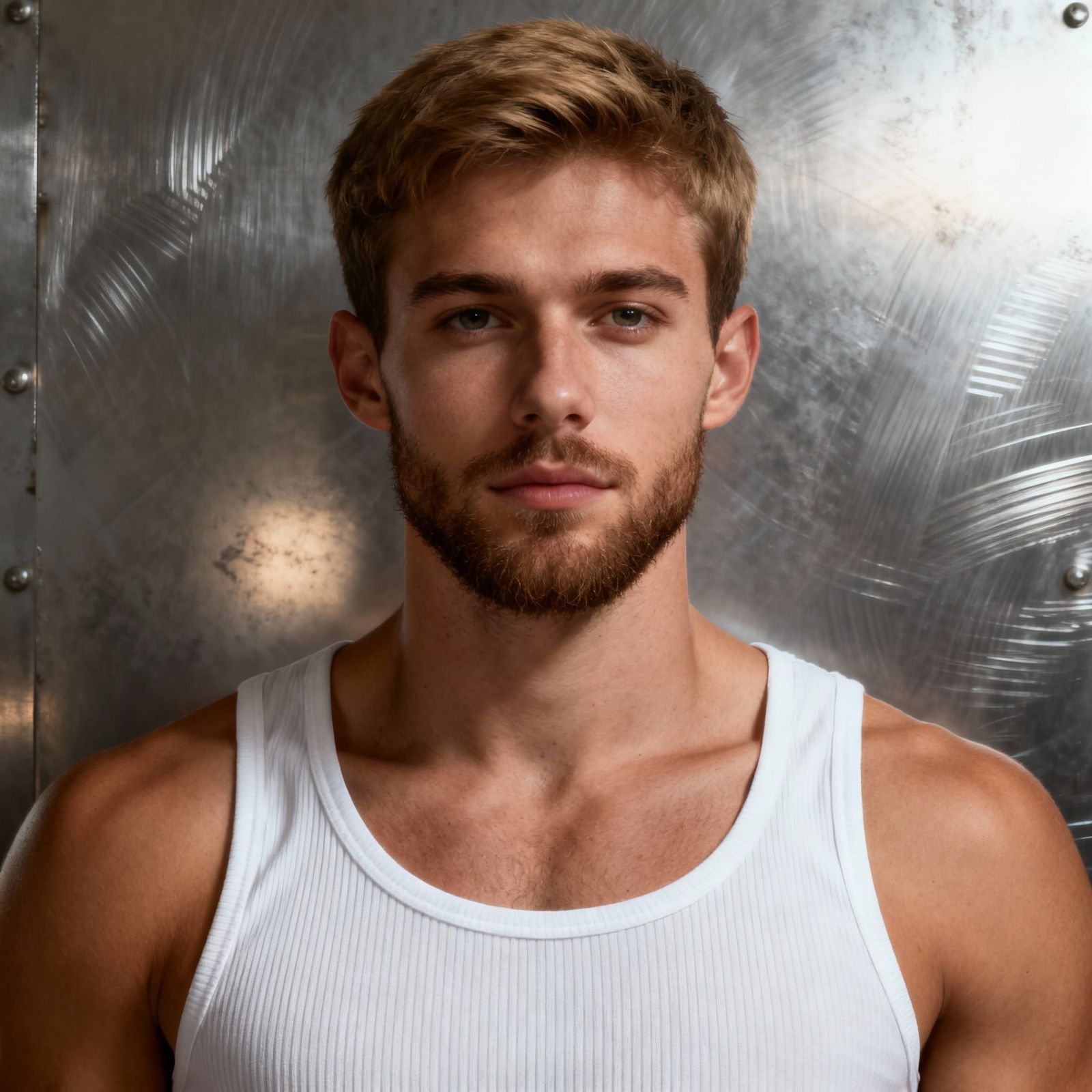 Hyper-Realistic Portrait of a Man in White Tank Top