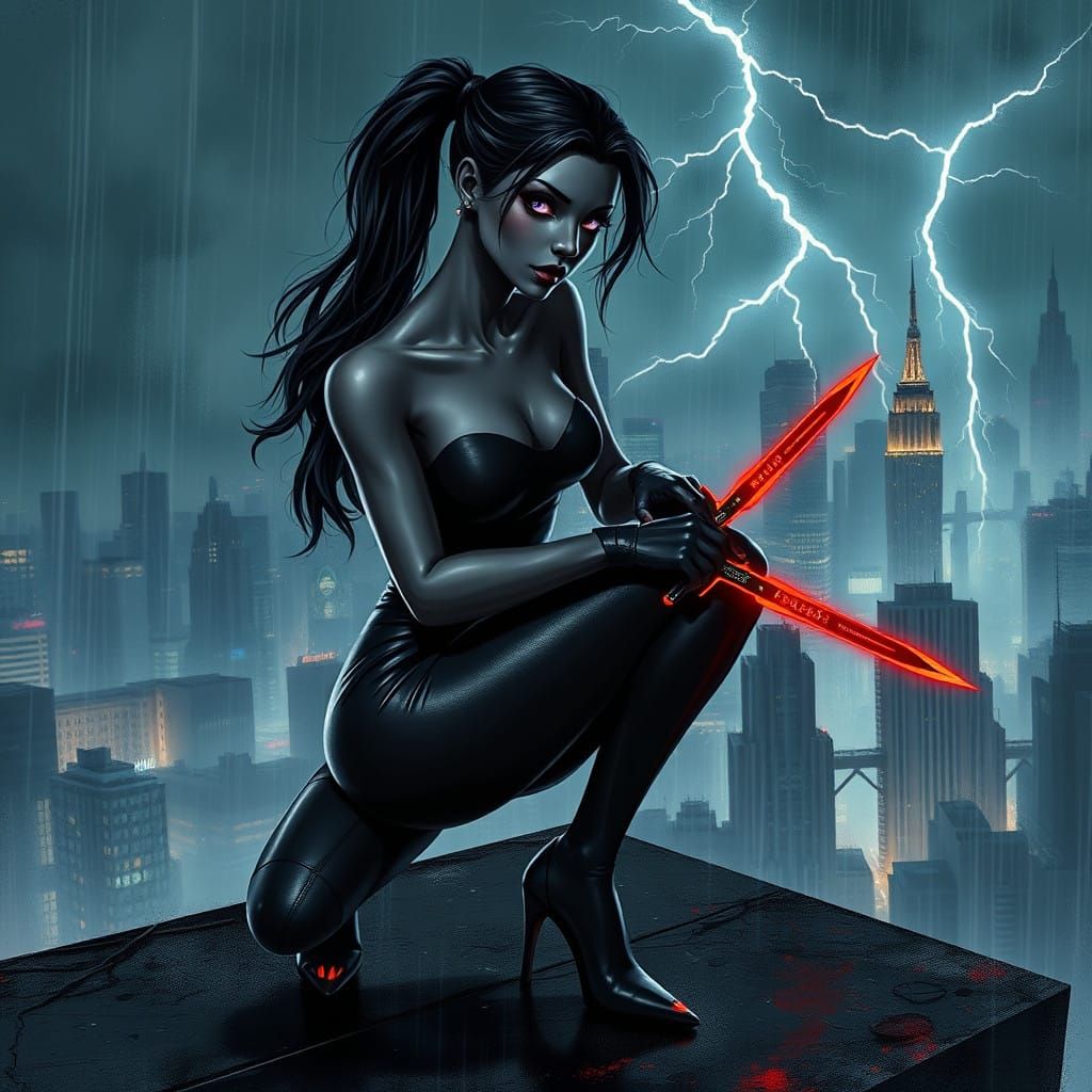 Gritty Urban Warrior in Stormy Night