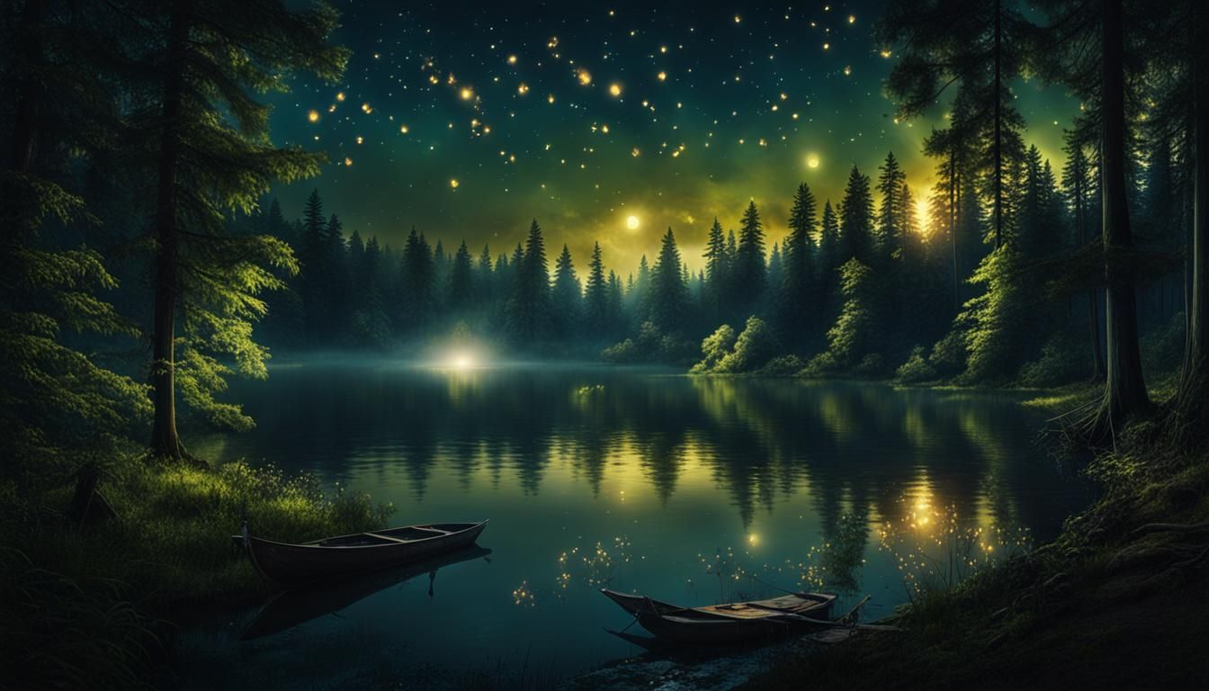 Fireflies Dance in Moonlight: A Digital Painting