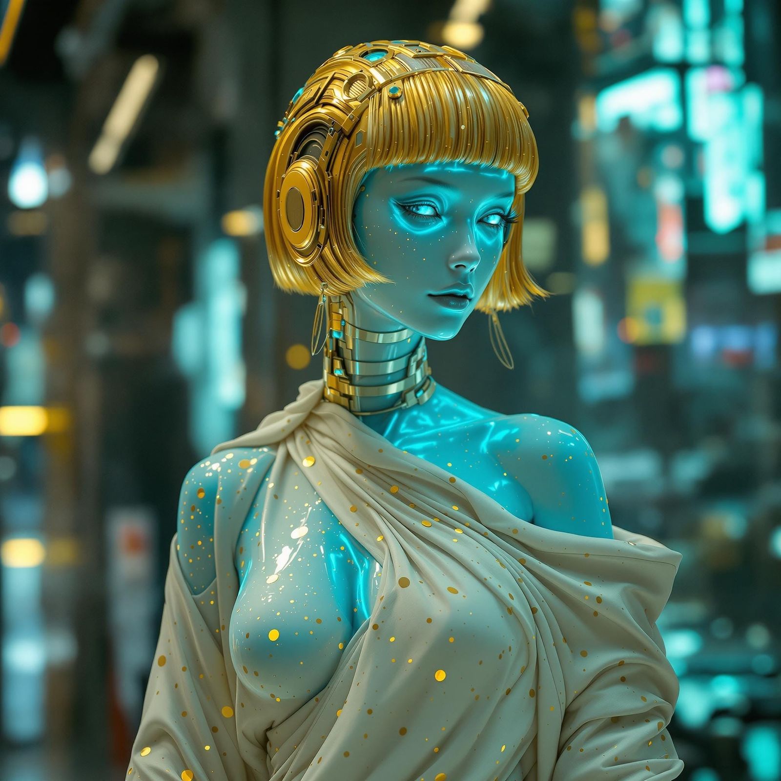 Cyberpunk Goddess in Futuristic Metropolis