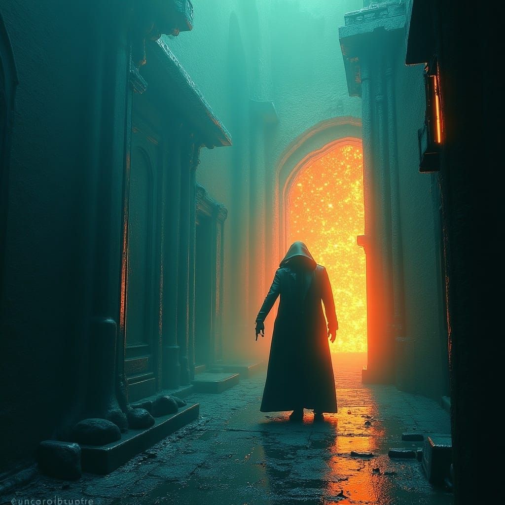 Ethereal Dark Figure Disappears into Shadows