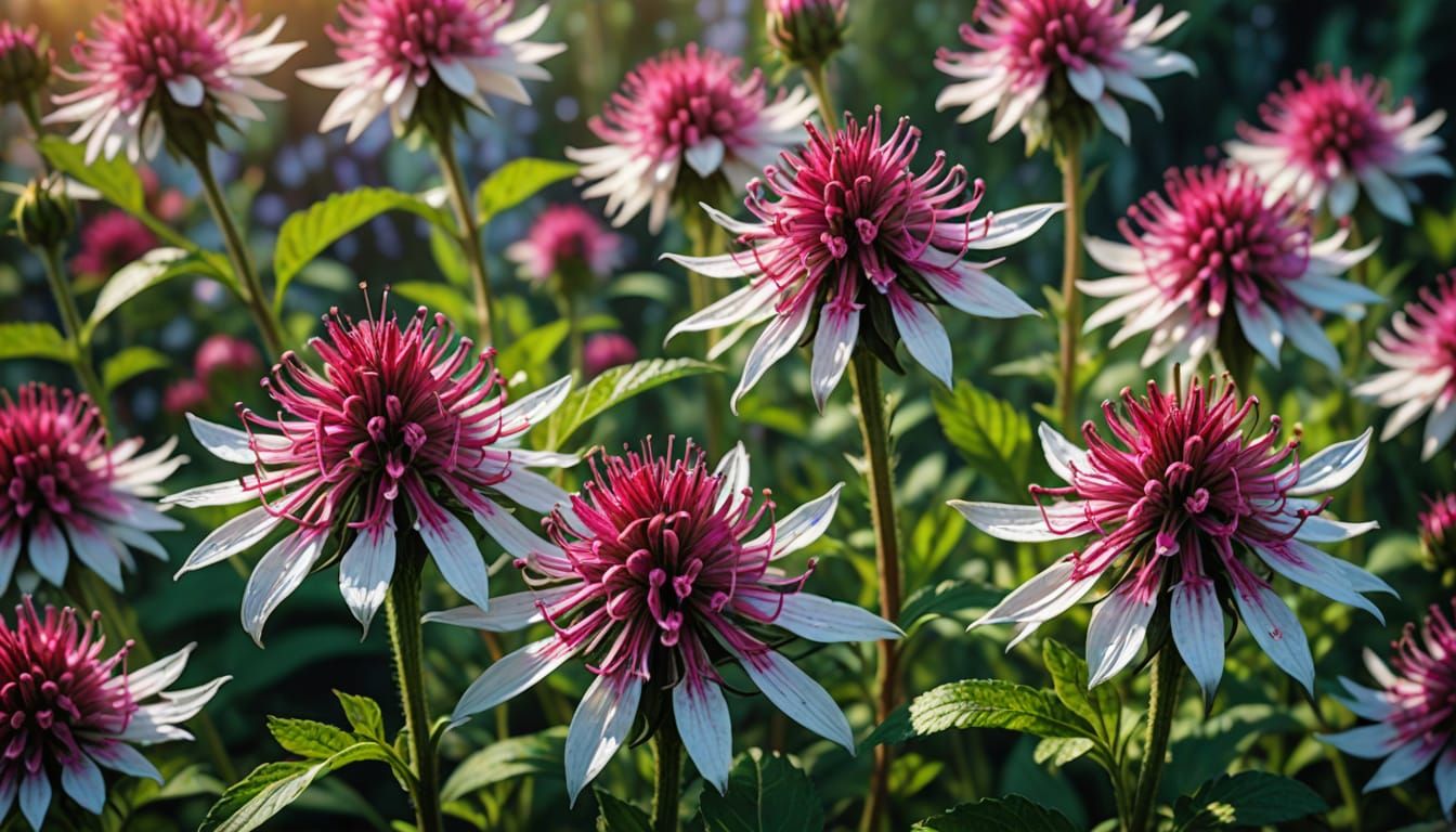 Bee Balm Flowers Hyperrealistic Splash Art