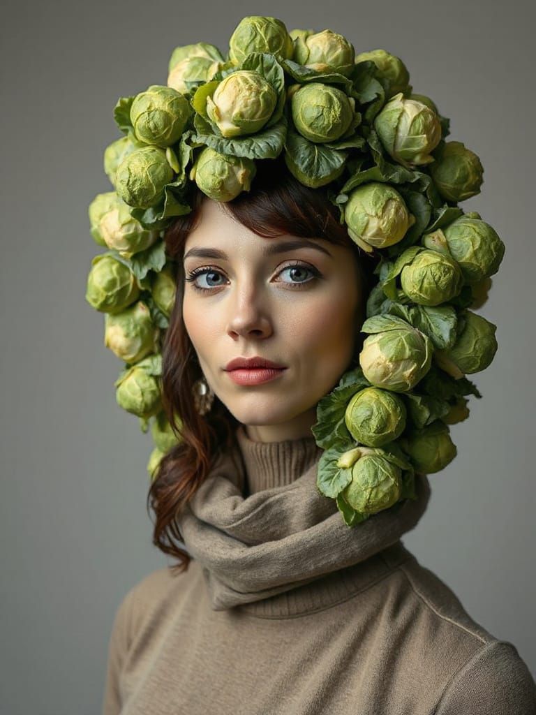 Woman Wears Extravagant Brussels Sprout Hat