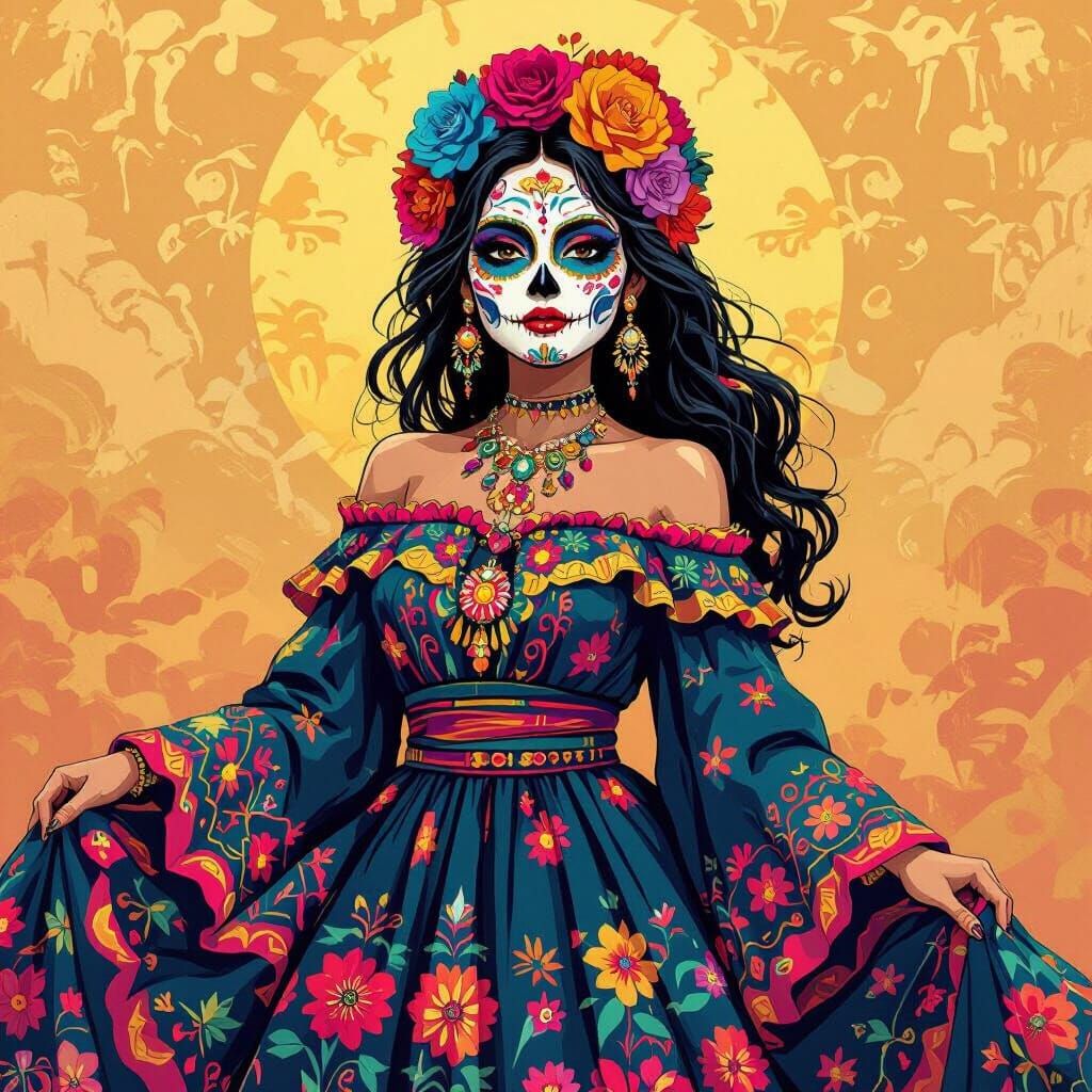 Woman with Día de los Muertos Face Paint