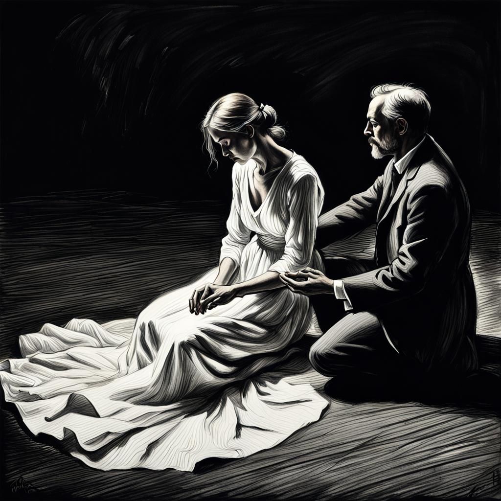 Expressive Charcoal Drawing: A Moment of Connection