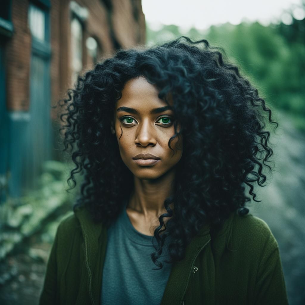 Dramatic Portrait of a Woman with Green Eyes