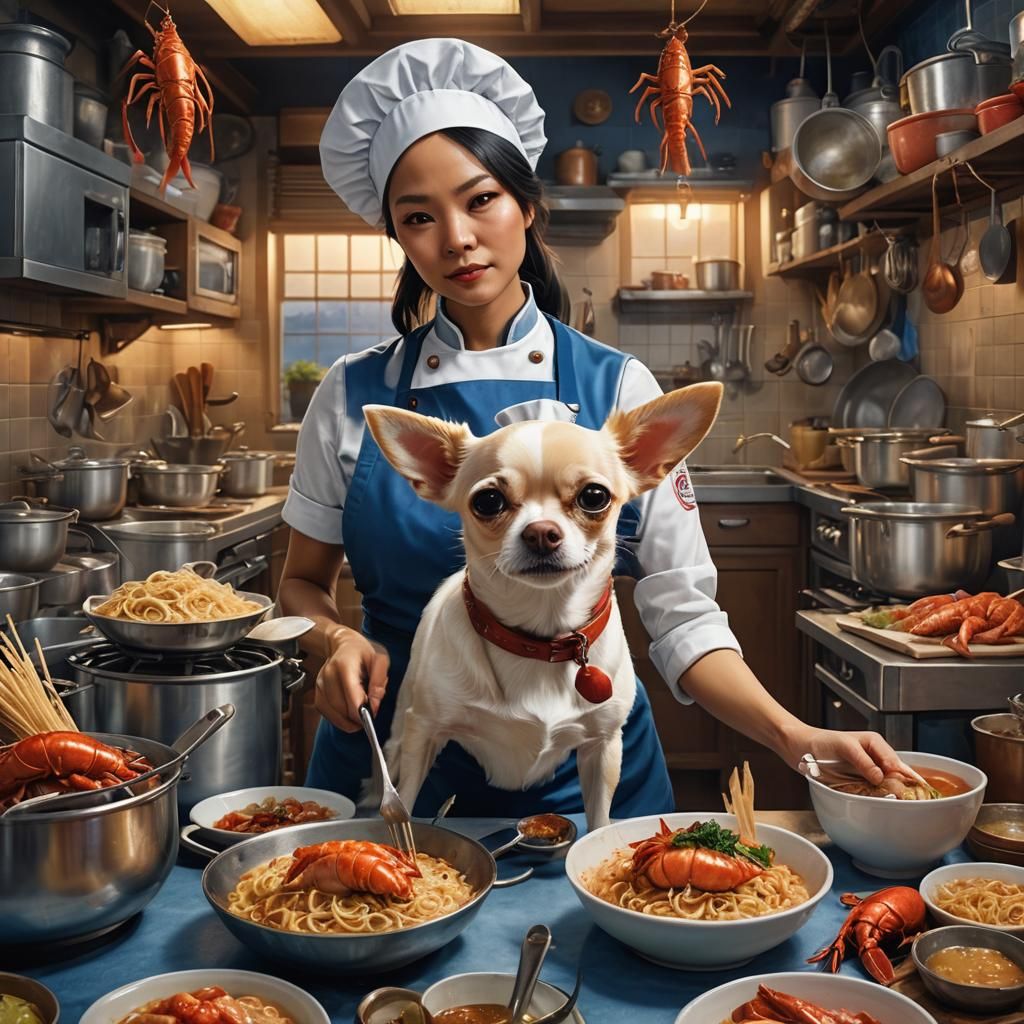 Chihuahua Chef Serves Lobster: Fantasy Concept Art
